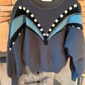 1980’s Vintage Dino Valiano Blue and Black Women's Sweater